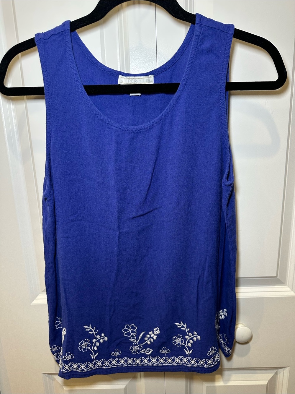 Juniper + Lime Women’s Cobalt Blue Embroidered Sleeveless Tank Cottage Core